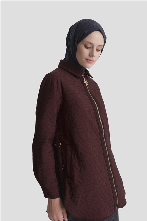 Jakarlı Fermuarlı Ceket Bordo 