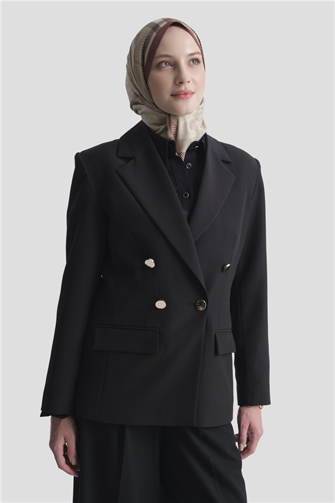 Asimetrik Kesim Blazer Ceket Siyah 