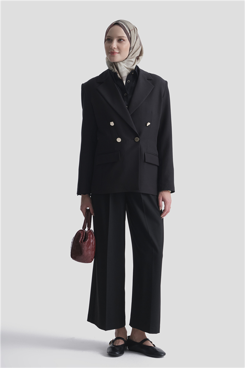 Asimetrik Kesim Blazer Ceket Siyah 