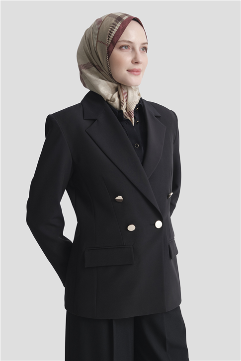 Asimetrik Kesim Blazer Ceket Siyah 