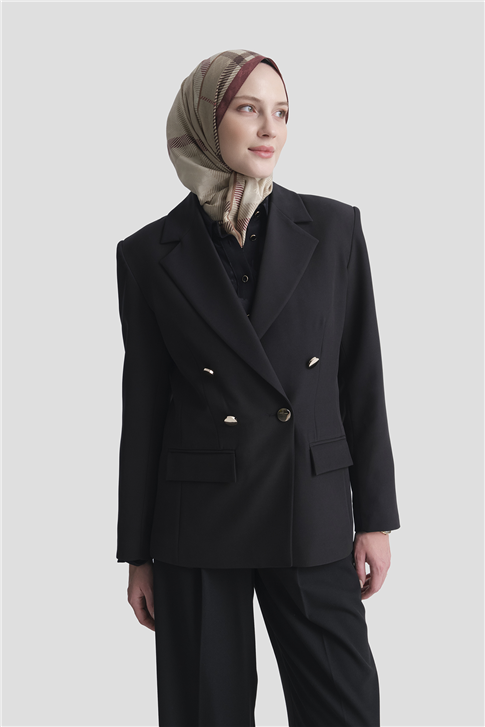 Asimetrik Kesim Blazer Ceket Siyah 