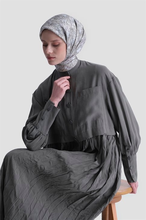 Kırışık Efektli Modal Elbise Haki