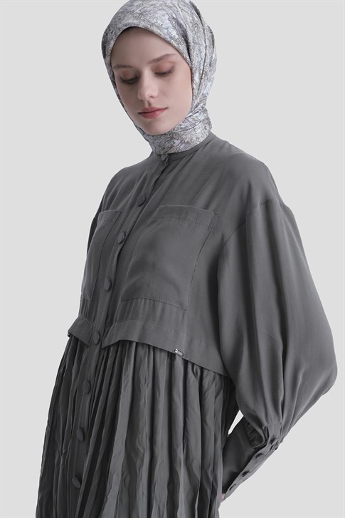 Kırışık Efektli Modal Elbise Haki