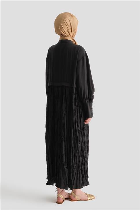 Kırışık Efektli Kupra Elbise Siyah
