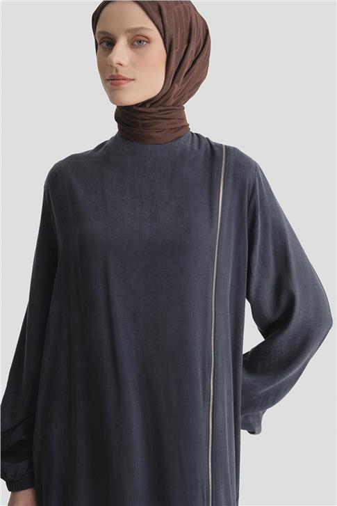 Desen Mixli Kupra Elbise İndigo