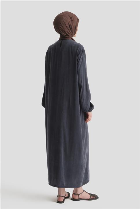 Desen Mixli Kupra Elbise İndigo