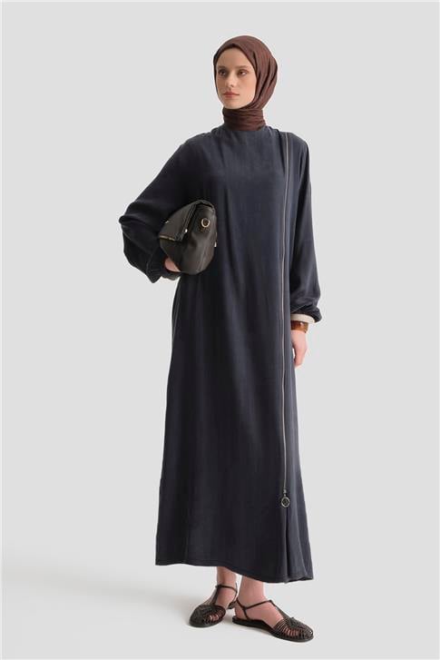 Desen Mixli Kupra Elbise İndigo