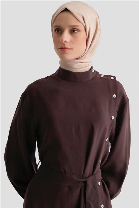 Sedefli Modal Elbise Acı Kahve
