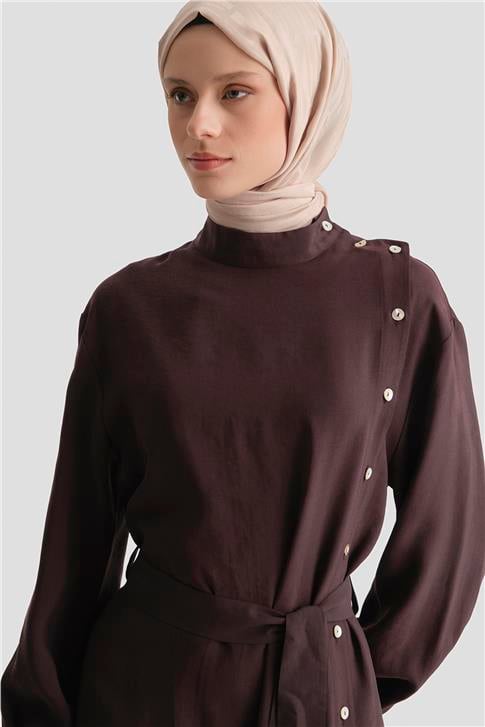 Sedefli Modal Elbise Acı Kahve