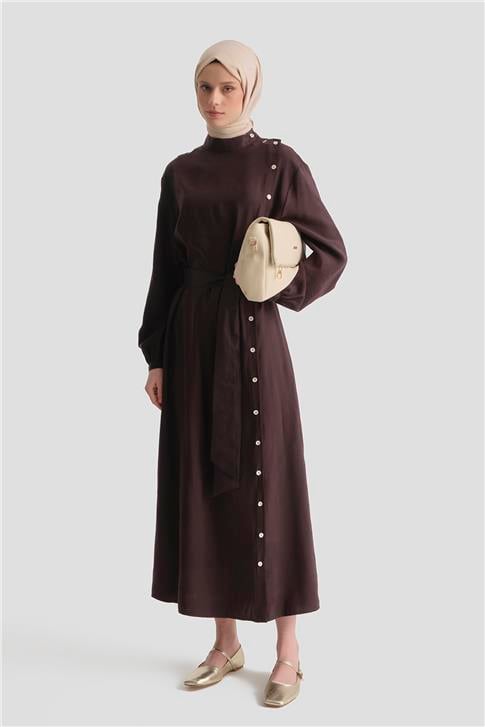 Sedefli Modal Elbise Acı Kahve