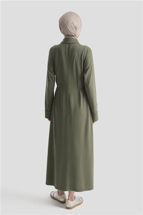 Beli Lastikli Modal Elbise Haki