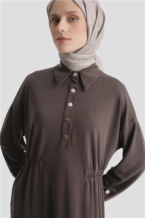 Beli Lastikli Modal Elbise Kakao