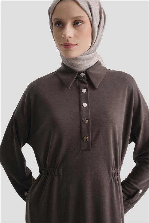 Beli Lastikli Modal Elbise Kakao