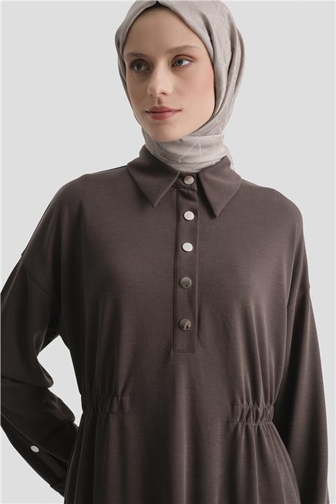 Beli Lastikli Modal Elbise Kakao