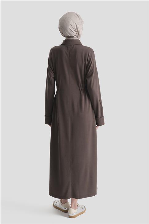Beli Lastikli Modal Elbise Kakao