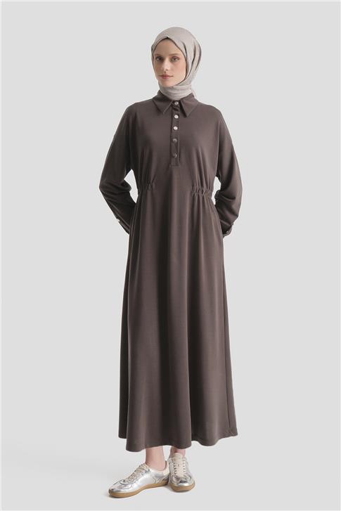 Beli Lastikli Modal Elbise Kakao