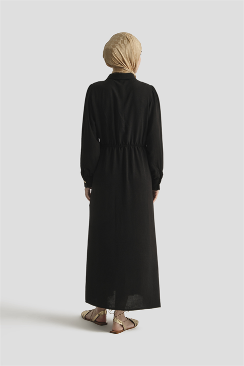 Düğme Detaylı Elbise Siyah