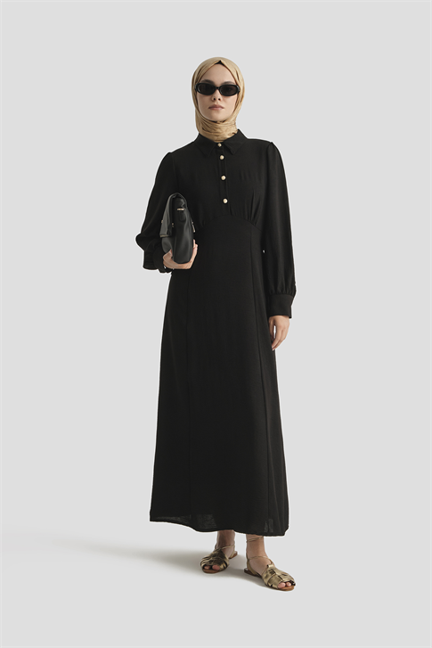 Düğme Detaylı Elbise Siyah