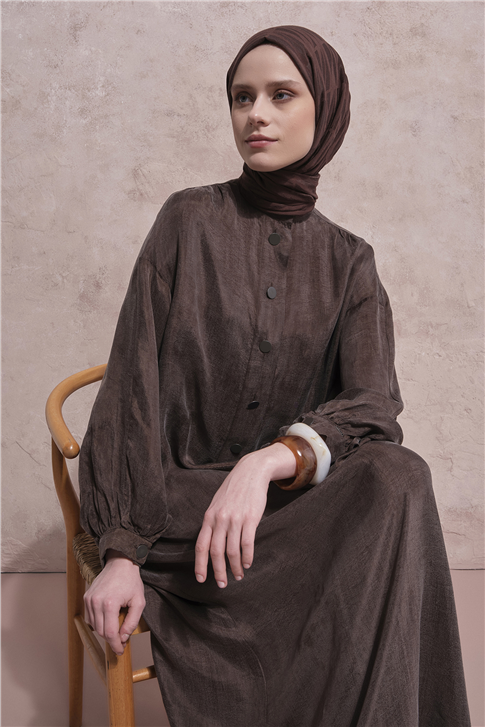Oversize Kupra Elbise Kakao