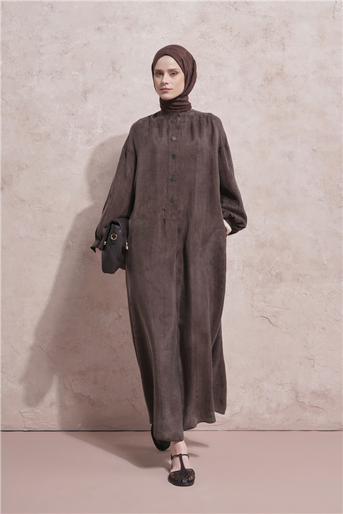 Oversize Kupra Elbise Kakao
