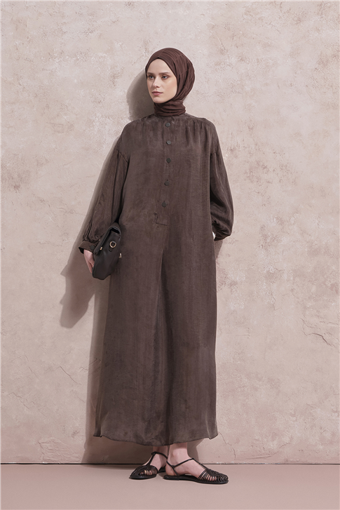 Oversize Kupra Elbise Kakao