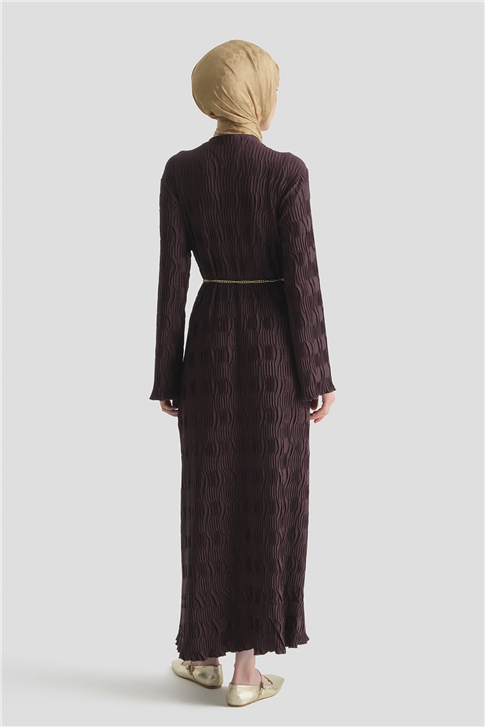 Jakarlı Örme Elbise Mürdüm