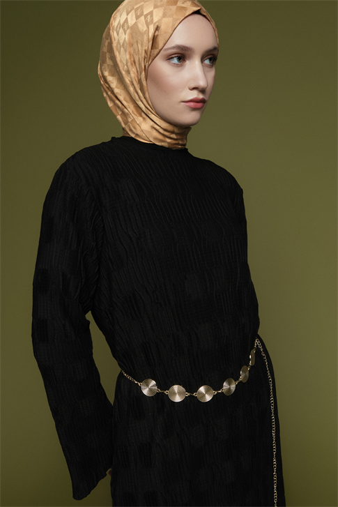 Jakarlı Örme Elbise Siyah