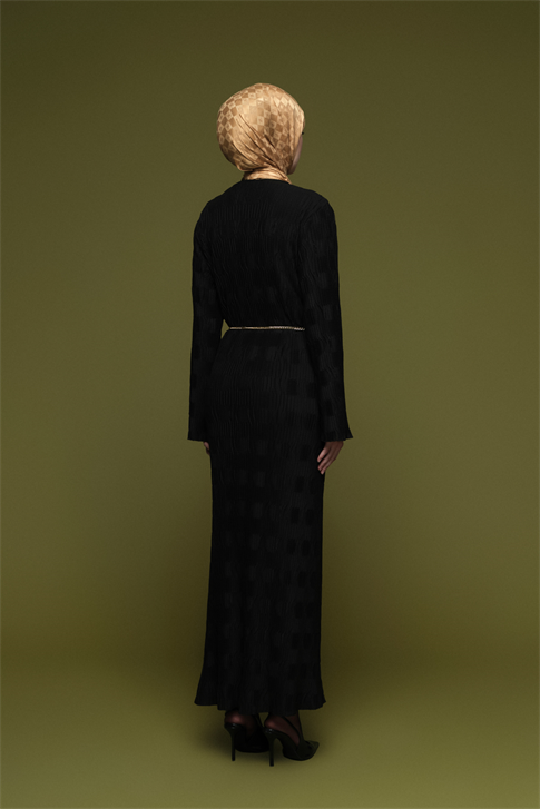 Jakarlı Örme Elbise Siyah