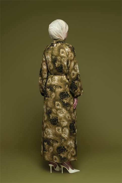 Çiçek Desenli Elbise Yeşil