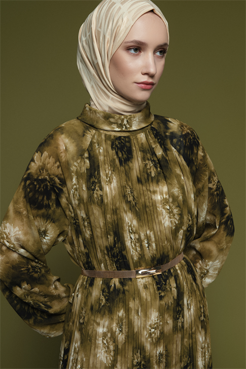 Çiçek Desenli Elbise Yeşil