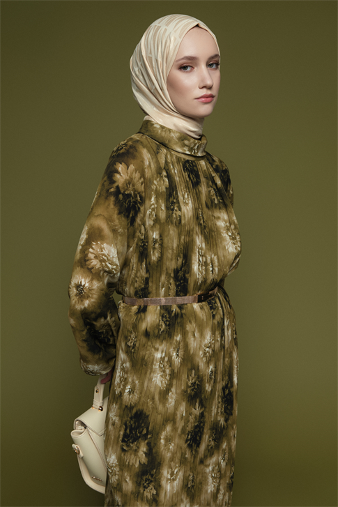 Çiçek Desenli Elbise Yeşil