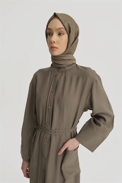 Modal Bağlama Detaylı Elbise Haki