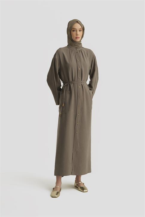 Modal Bağlama Detaylı Elbise Haki