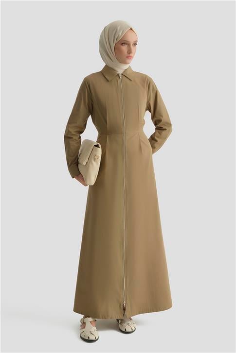 Fermuar Detaylı Fitted Elbise Haki
