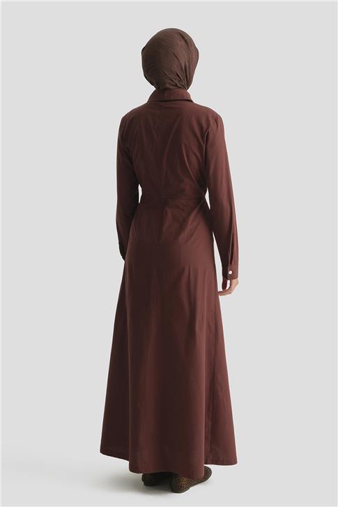 Fermuar Detaylı Fitted Elbise Kahverengi