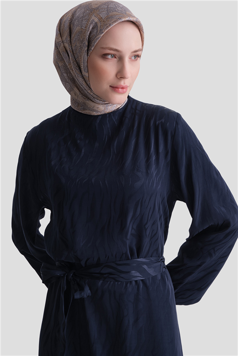 Jakarlı Elbise Lacivert