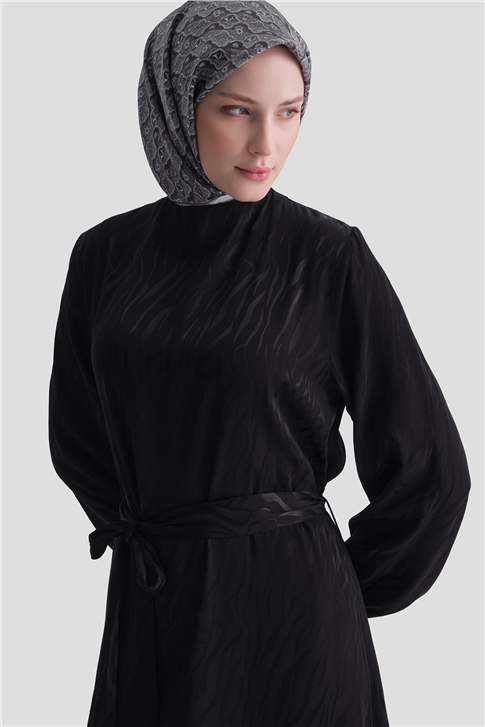 Jakarlı Elbise Siyah