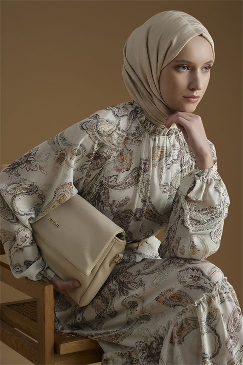 Şal Desenli Elbise Beyaz