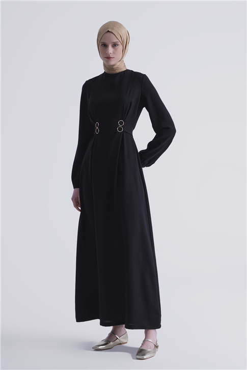 Bel Detaylı Elbise Siyah