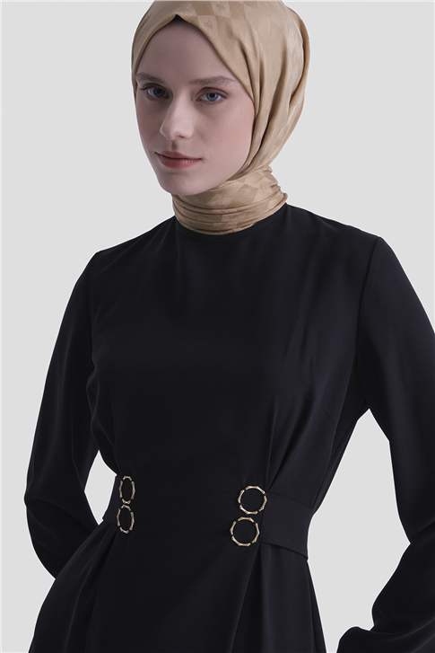 Bel Detaylı Elbise Siyah