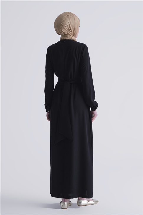 Bel Detaylı Elbise Siyah