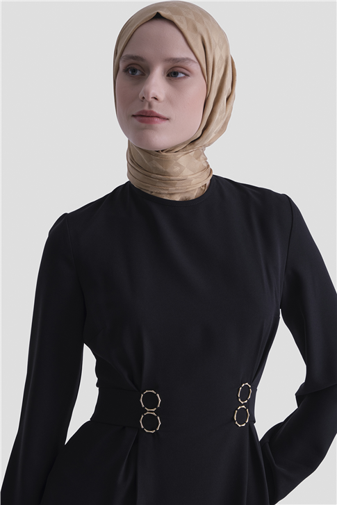 Bel Detaylı Elbise Siyah