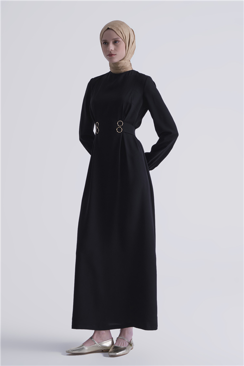 Bel Detaylı Elbise Siyah
