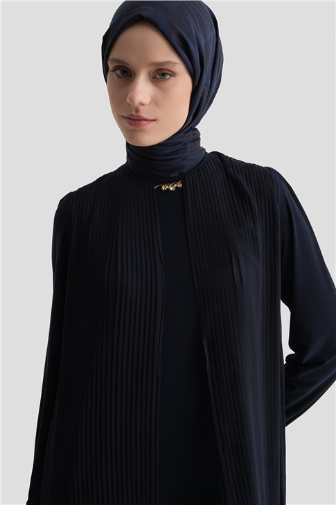 Pliseli Şık Elbise Lacivert