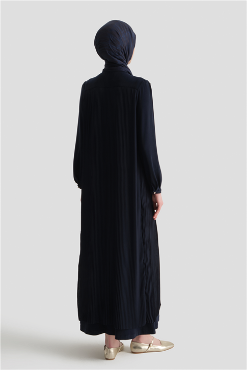 Pliseli Şık Elbise Lacivert