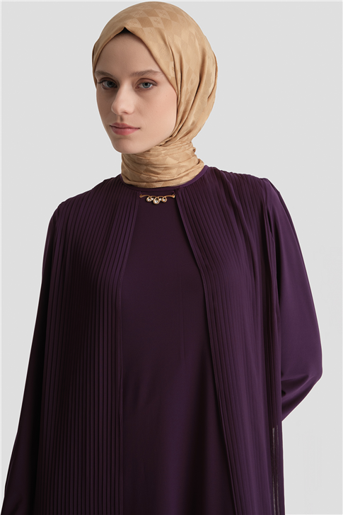 Pliseli Şık Elbise Mürdüm