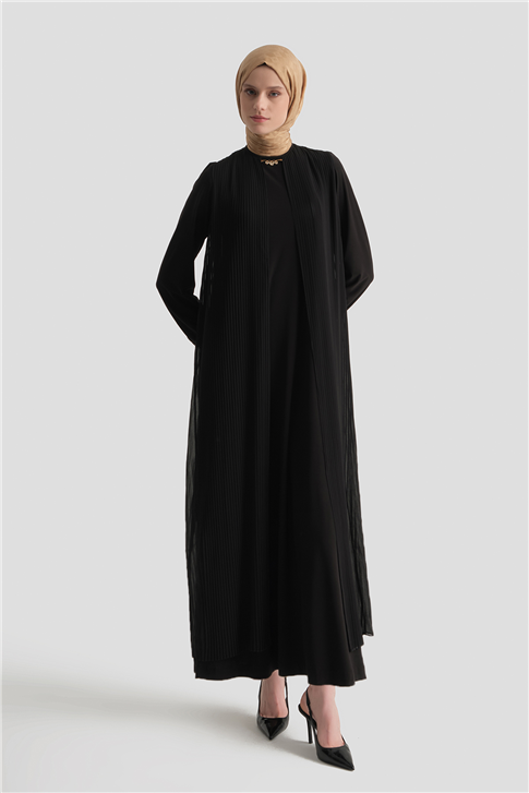 Pliseli Şık Elbise Siyah