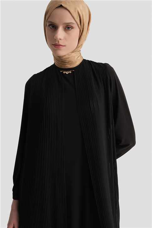 Pliseli Şık Elbise Siyah