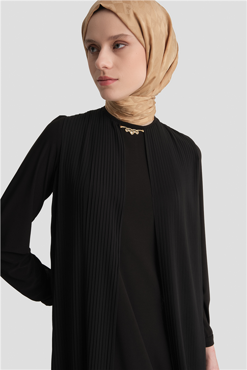 Pliseli Şık Elbise Siyah