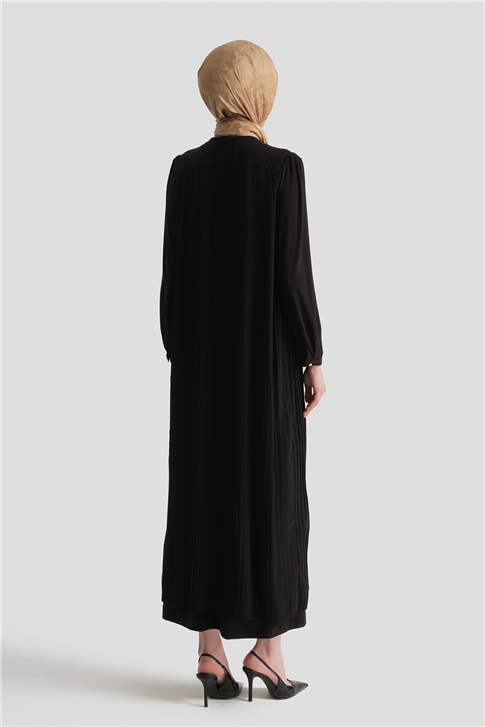 Pliseli Şık Elbise Siyah